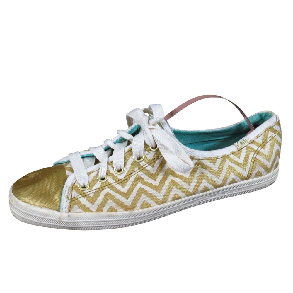 Keds Rally Chevron Women Shoe Sneaker 7โ Casual Gold Cream Zigzag Metallic Toe